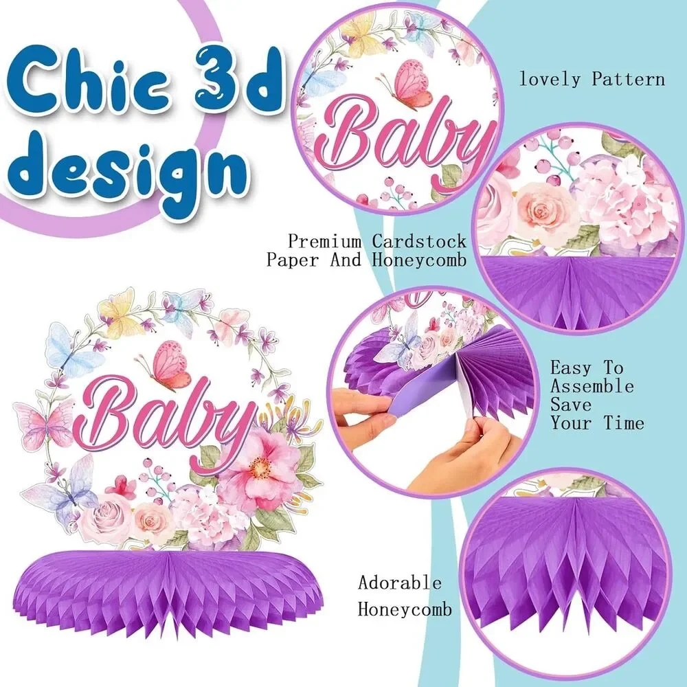 Jetec 14 Pcs Butterfly Baby Shower Gender Reveal Party Table Decorations USED